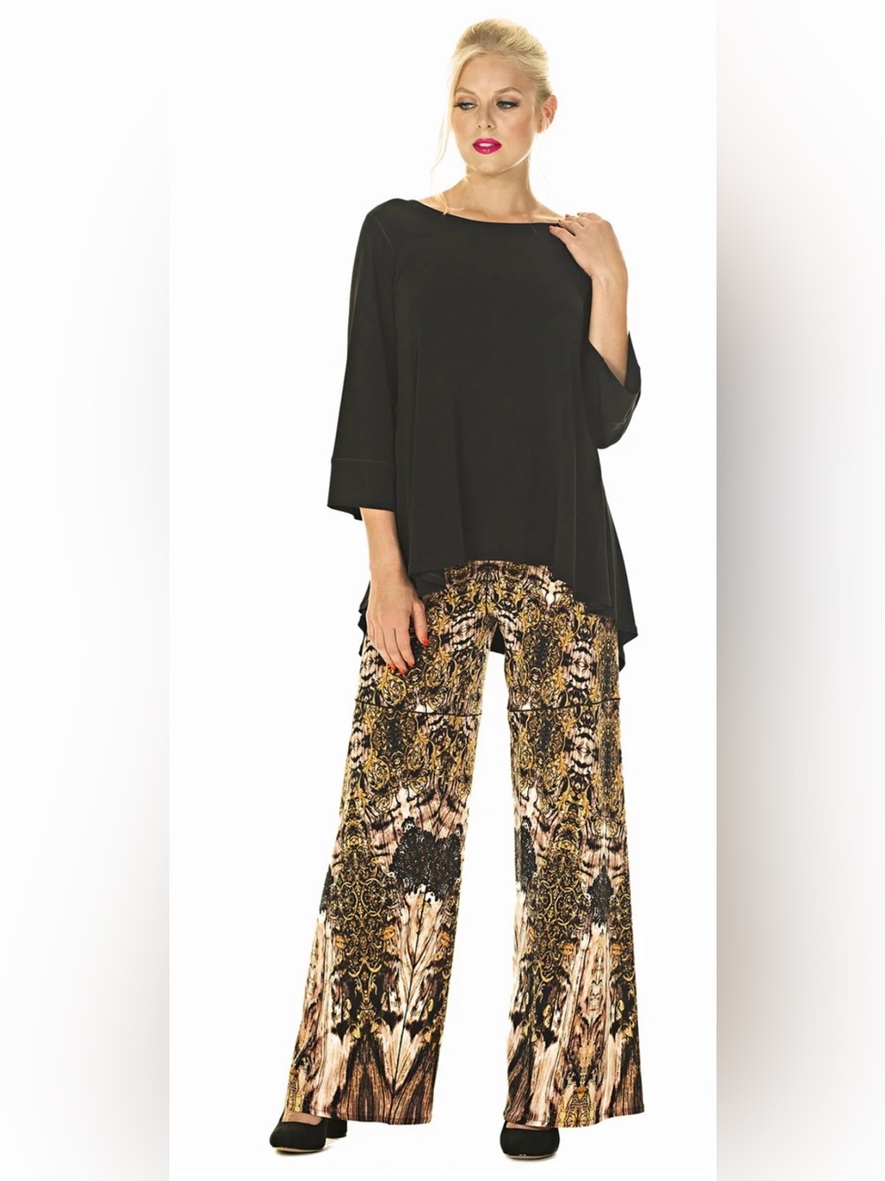 Eva Varro Women’s Black TYB Tunic with 3/4 Length Sleeves, Size XS - Picture 2 of 10
